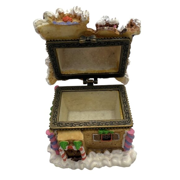 Ceramic Hinged Gingerbread House Store Christmas Trinket Box Candy Cane 2.5” - Picture 6 of 6